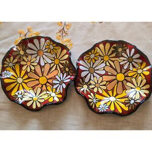 2 Vintage Houze Art Glass Ruffle Trinket Dishes